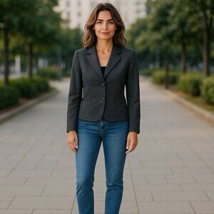 Anne Klein Womens Size 10 Dark Gray Stretch 2 Button Front Pockets Blazer Jacket